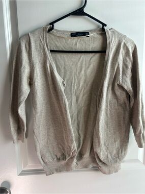 Zara Open Front Beige Knit Cardigan